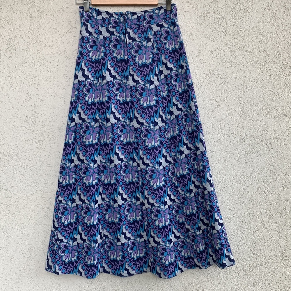 Vintage handmade psychedelic floral blue, purple,white maxi skirt.  So good!
